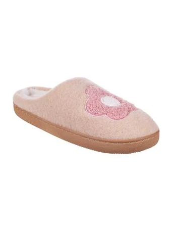 CAPELLI SLIPPER - Ladies Indoor Slipper with Flower Applique and Embroidery NATURAL
