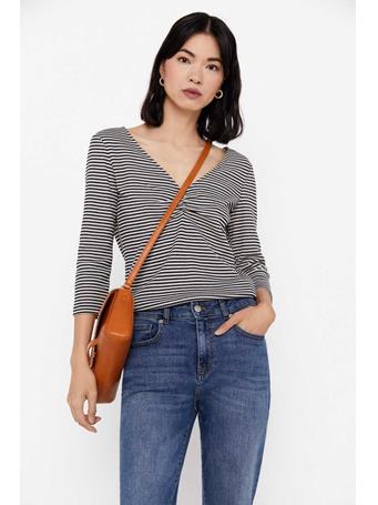 CORTEFIEL - Striped Top With Gathered Detail NAVY