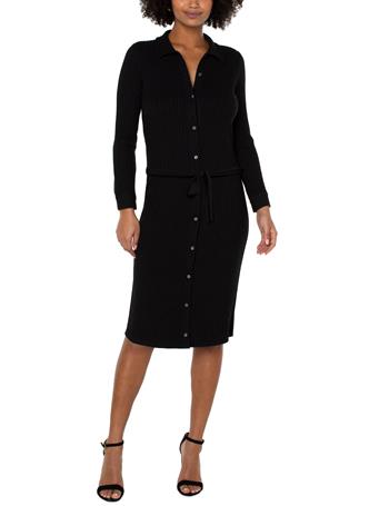 LIVERPOOL JEANS - Button Front Knit Shirt Dress BLACK