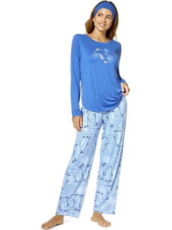 HUE - Hue Women's Timeless Snow Penguin Soft Jersey 3-Piece Pajama Set Amparo Blue