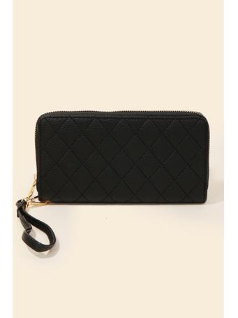 ANARCHY STREET - Diamond Pattern Faux Leather Rectangle Wallet BLACK