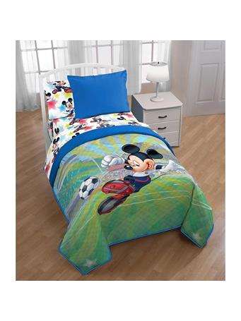 DISNEY - 2 Piece Twin "MIC Goal" Mickey Disney Bedspread GREEN