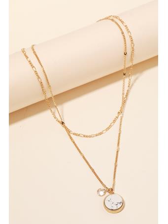 ANARCHY STREET - Layered Chain Stone Disc Charm Necklace WHITE