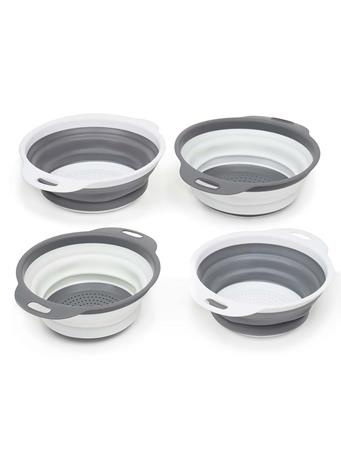   HOME BASICS - 2 Piece Nesting Collapsible Silicone  Colander WHITE