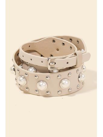 ANARCHY STREET - Pearly Studded Faux Leather Belt IVORY