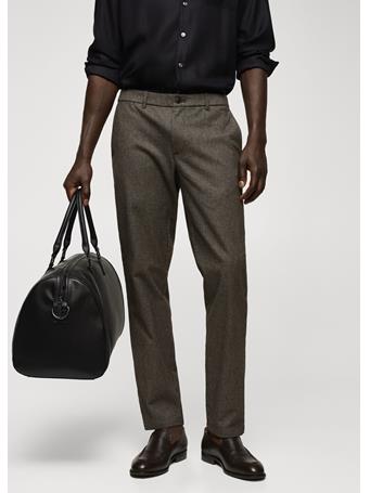 MANGO - Slim-fit Cotton Micro-houndstooth Slim-fit Pants OLIVE