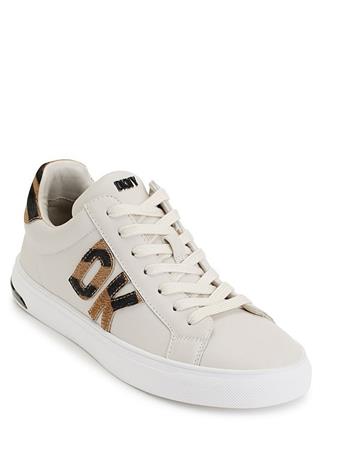 DKNY - Abeni Lace-Up Leather Sneakers PEBBLE/BLACK