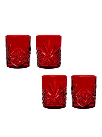 GODINGER GROUP - Dublin Crystal Double Old Fashion, Set of 4 RED