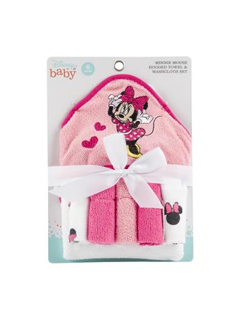 DISNEY - Minnie Mouse Hooded Towel and Washcloth PINK