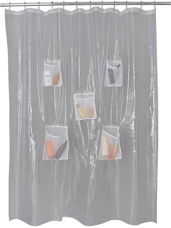 BATH BLESSINGS - 70" x 72" Heavyweight PEVA Shower Liner with 5 Mesh Pockets CLEAR