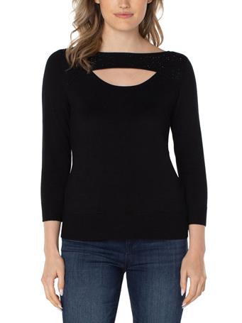 LIVERPOOL JEANS - 3/4 Sleeve Sweater With Rhinestones BLACK
