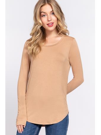 ACTIVE BASIC - Long Sleeve Round Neck Rayon Jersey Top PECAN