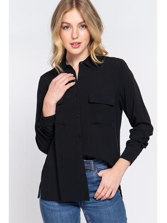 ACTIVE BASIC - Long Sleeve Front Pocket  Woven Shirt BLACK