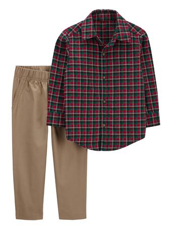CARTER'S - 2-Piece Plaid Button-Front Shirt & Pant Set RED
