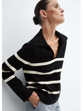 MANGO - Striped Polo-Neck Sweater BLACK