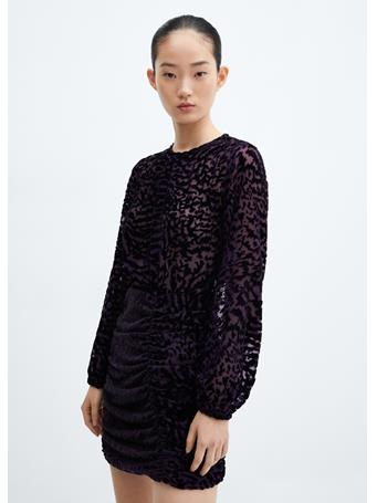 MANGO - Animal Print Velvet Dress BLACK