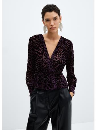 MANGO - Animal Print Velvet Blouse BLACK
