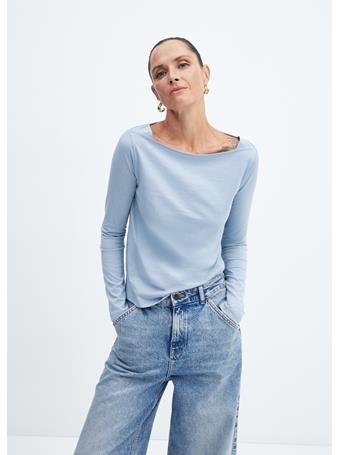 MANGO - Cotton Boat Neck T-shirt MEDIUM BLUE