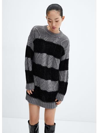 MANGO - Striped Sweater Dress LT PASTEL GREY