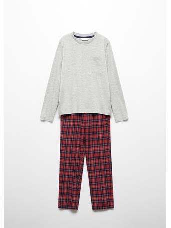 MANGO - Two-piece Checked Long Pajamas RED