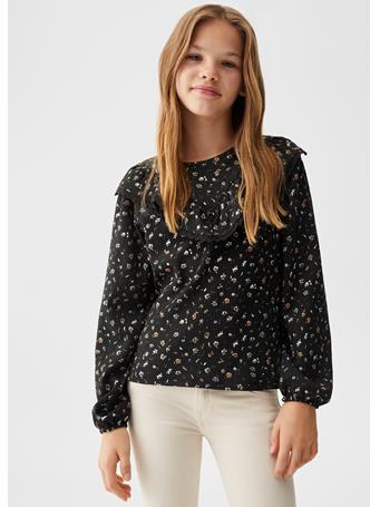 MANGO - Floral Long Sleeve T-Shirt BLACK