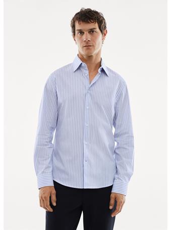 MANGO - Stretch Fabric Slim-fit Striped Shirt BLUE