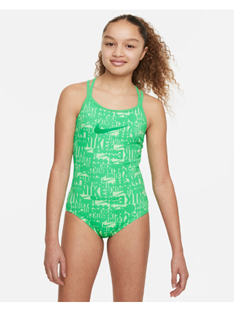 NIKE - Swim Retro Flow Big Kids' (Girls') T-Back One-Piece Swimsuit GREEN SHOCK 366