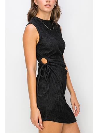 HYFVE - Drawstring Textured Knit Dress BLACK