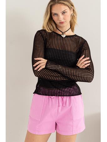 DOUBLE ZERO - Open Knit Long Sleeve Sweater BLACK