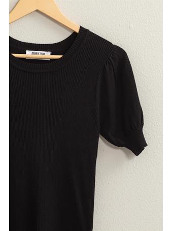 DOUBLE ZERO - Ribbed Puff Sleeve Knit Top BLACK