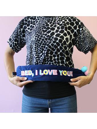 HOUSE OF DISASTER - Long Hot Water Bottle 'Bed I Love You' NAVY