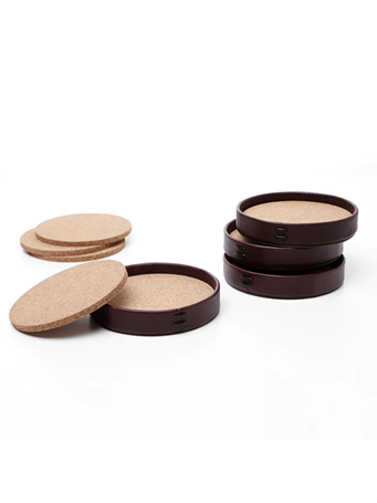 LIITON - Whiskey Leather Coasters - Set Of 4 BROWN