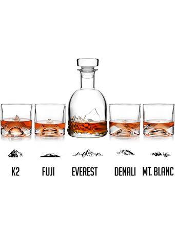 LIITON - The Peaks Mountains Crystal Bourbon Whiskey Decanter Gift Set of 4 CLEAR