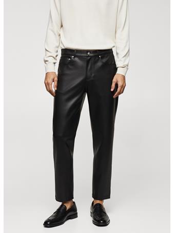 MANGO - Leather Effect Slim Fit Pants BLACK
