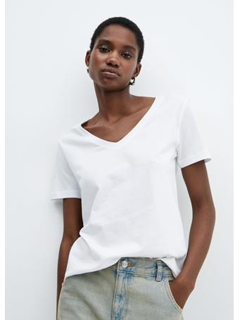MANGO - V-neck Cotton T-shirt WHITE