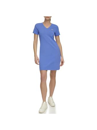 DKNY - Metallic Logo V-Neck T-Shirt Dress AMPARO BLUE