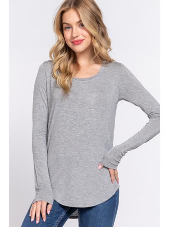 ACTIVE BASIC - Long Sleeve Round Neck Rayon Jersey Top H GREY