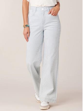 DEMOCRACY - "Ab"solution Skyrise Double Side Seam Stripe Print Wide Leg Jean POWDER BLUE