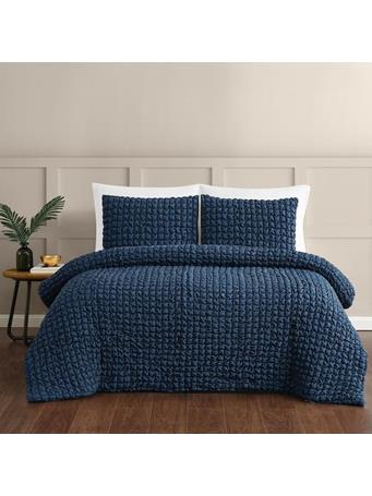 PEM AMERICA - 3-Piece Textured Puff Blue Full/Queen Microfiber Comforter Set BLUE