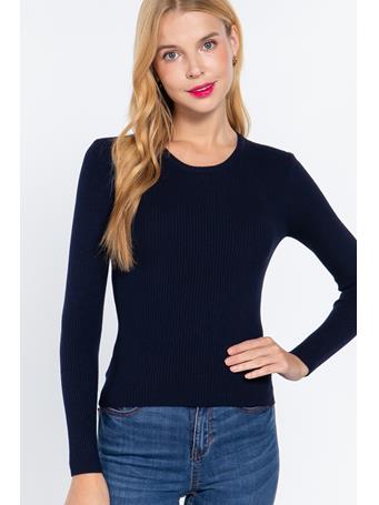 ACTIVE BASIC - Crew Neck Viscose Rib Sweater NAVY