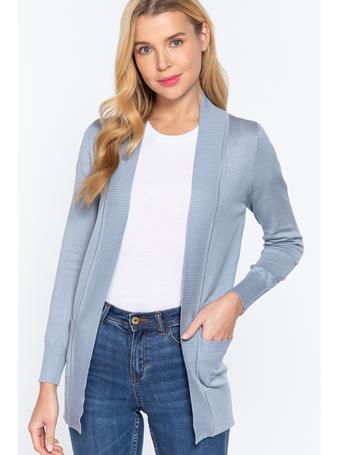 ACTIVE BASIC - Rib Banded Open Sweater Cardigan CLOUD BLUE