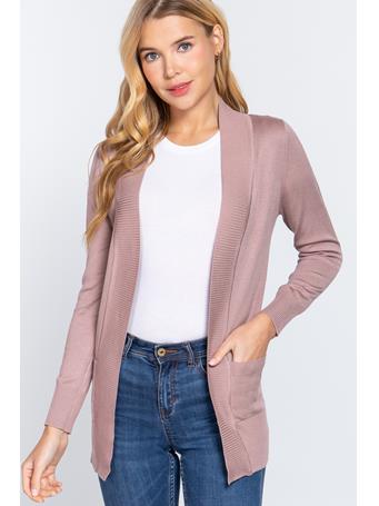 ACTIVE BASIC - Rib Banded Open Sweater Cardigan BEIGE PINK