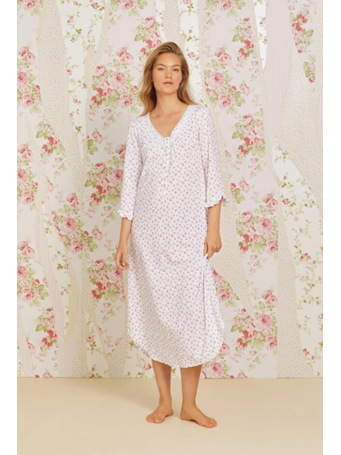 EILEEN WEST - Joyful Rose 3/4 Sleeve Cotton Knit Nightgown ROSE PRT