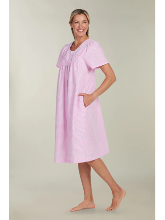 MISS ELAINE - Seersucker Short Robe 130 Pink/Wht Check