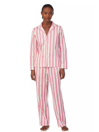 RALPH LAUREN - Long Sleeve Notch Collar Top and Long Pants Pajama Set PINK PRT