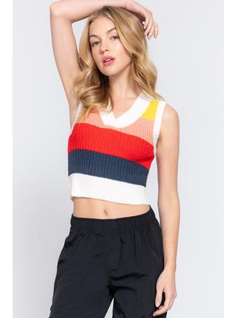 ACTIVE BASIC - Sleeveless Colorblock Spring Sweater CORAL