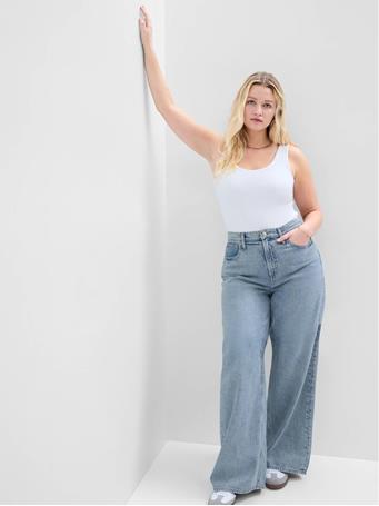 GAP - High Rise Wide-Leg Jeans with Washwell LIGHT WASH
