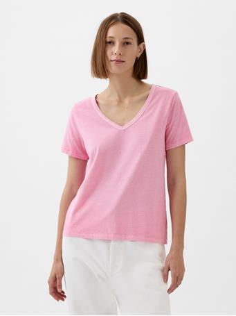 GAP - Organic Cotton Vintage V-Neck T-Shirt SUGAR PINK