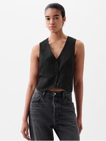 GAP - Linen-Cotton Vest BLACK