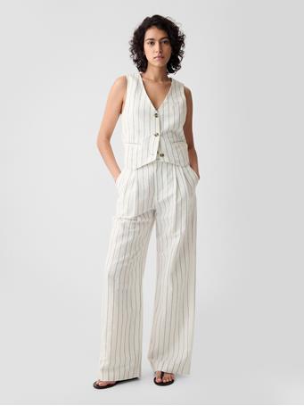 GAP - 365 High Rise Linen-Cotton Trousers WHITE NAVY STRIPE